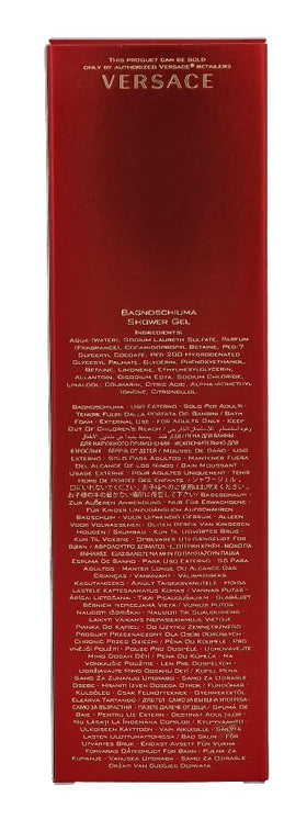 Versace Eros Flame beside common items showing 8.4 oz scale for travel convenience