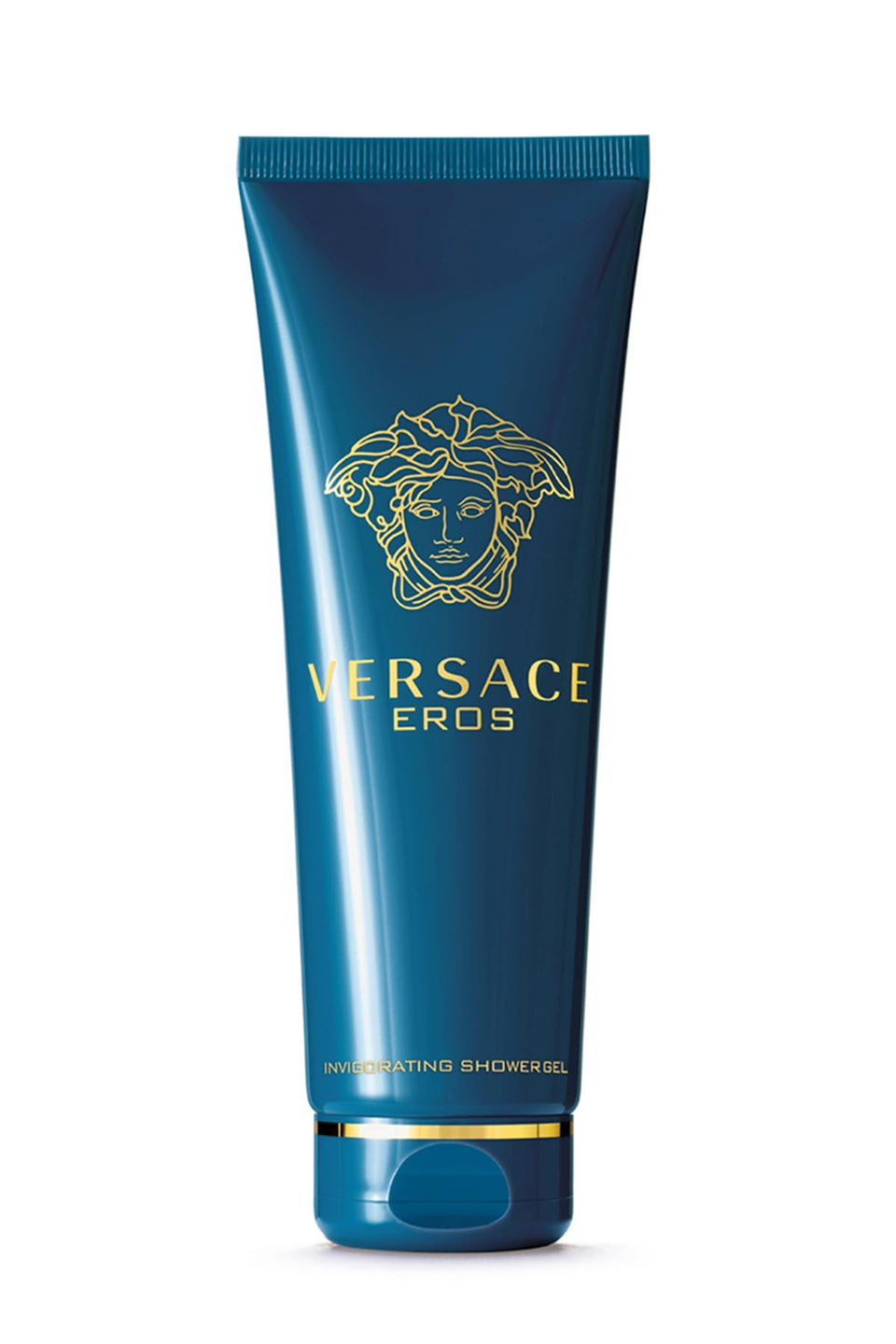 Versace Eros shower gel front view showing bottle and branded label for layered scent