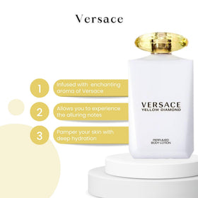 Versace Yellow Diamond lotion in hand applying for smooth soft skin benefit