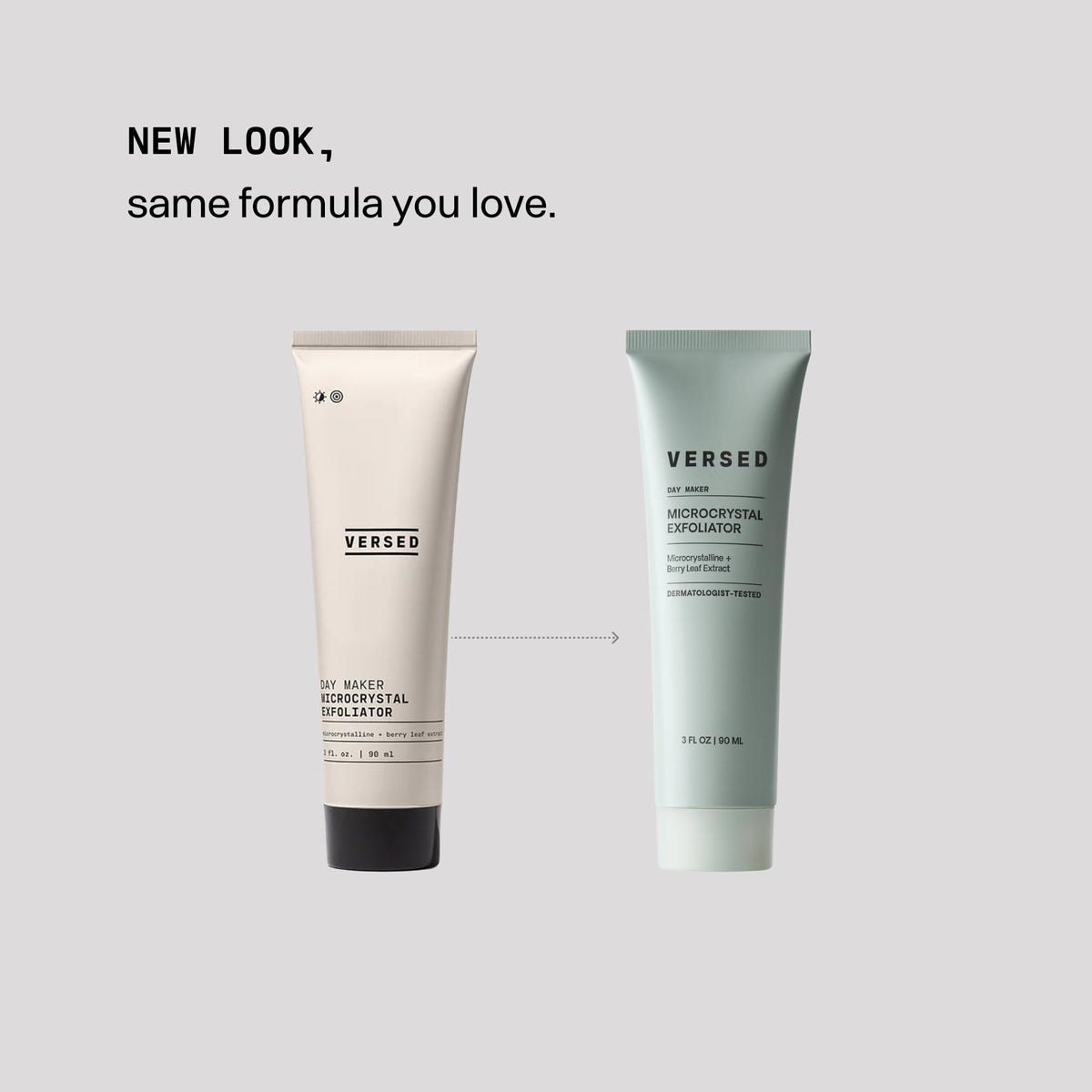 Versed Day Maker next to a ruler showing 3 fl oz size for travel-friendly convenience