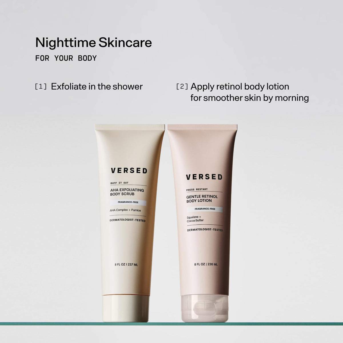 Versed ingredient label close-up showing encapsulated retinol, squalane, cocoa butter