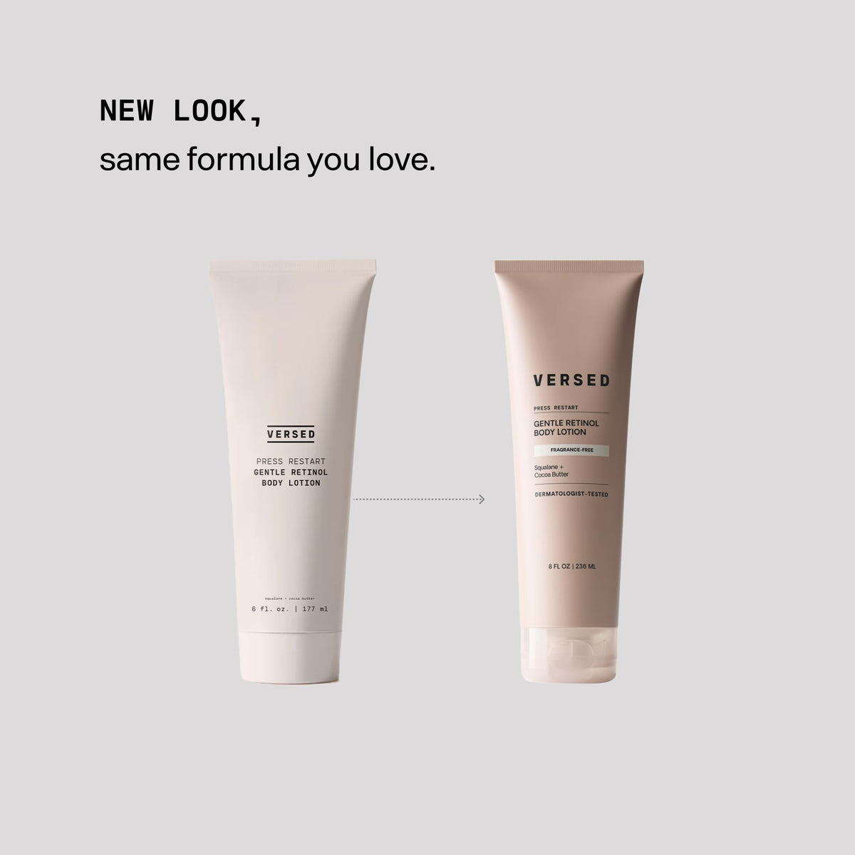 Versed lotion texture close-up showing creamy finish and quick absorption