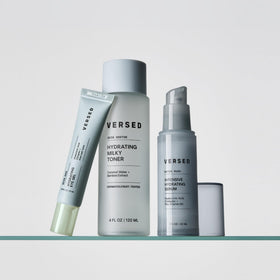 Versed Water Rush applied to hand demonstrating fast absorption and dewy finish