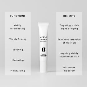 Close-up of Verso Lip Serum texture highlighting light, fast-absorbing formula for smooth lips