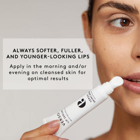 Verso Lip Serum beside a hand for scale, demonstrating compact 0.5 fl oz size benefit