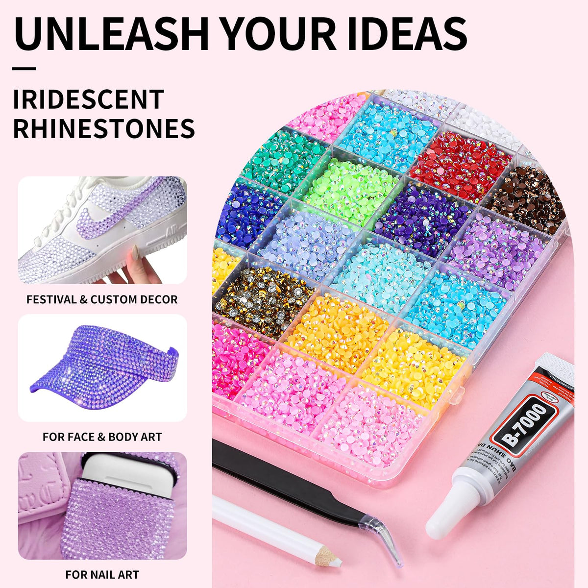 Vertdens rhinestones applied to phone case demonstrating secure decoration and sparkle