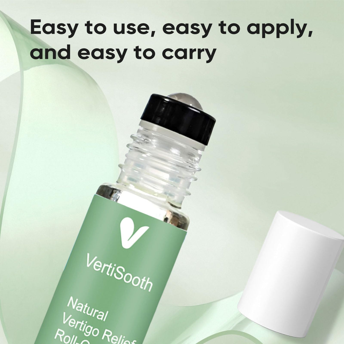 Person applying VERTISOOTH to temples illustrating targeted relief and on-the-go ease