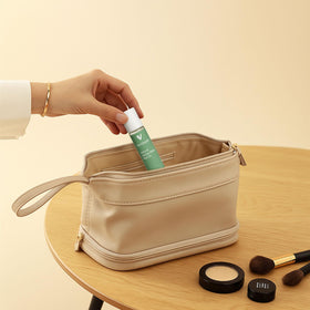 VERTISOOTH inside travel bag showing leak-resistant design and everyday portability benefit