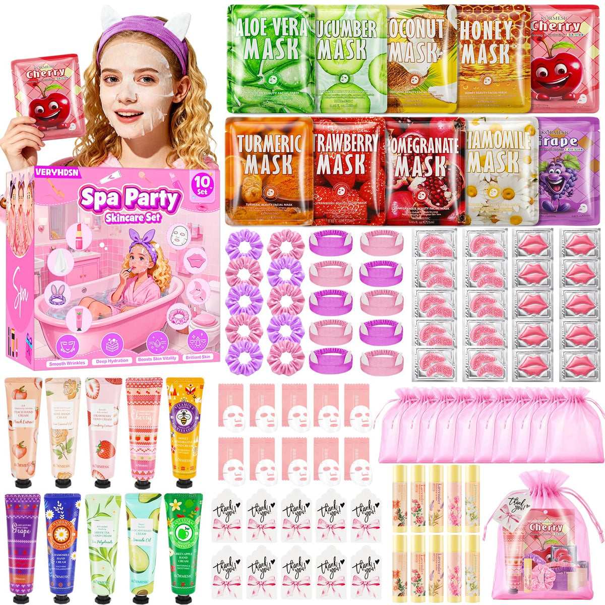 VERYHDSN front packaging showing full 100-piece spa kit, ideal for gifting