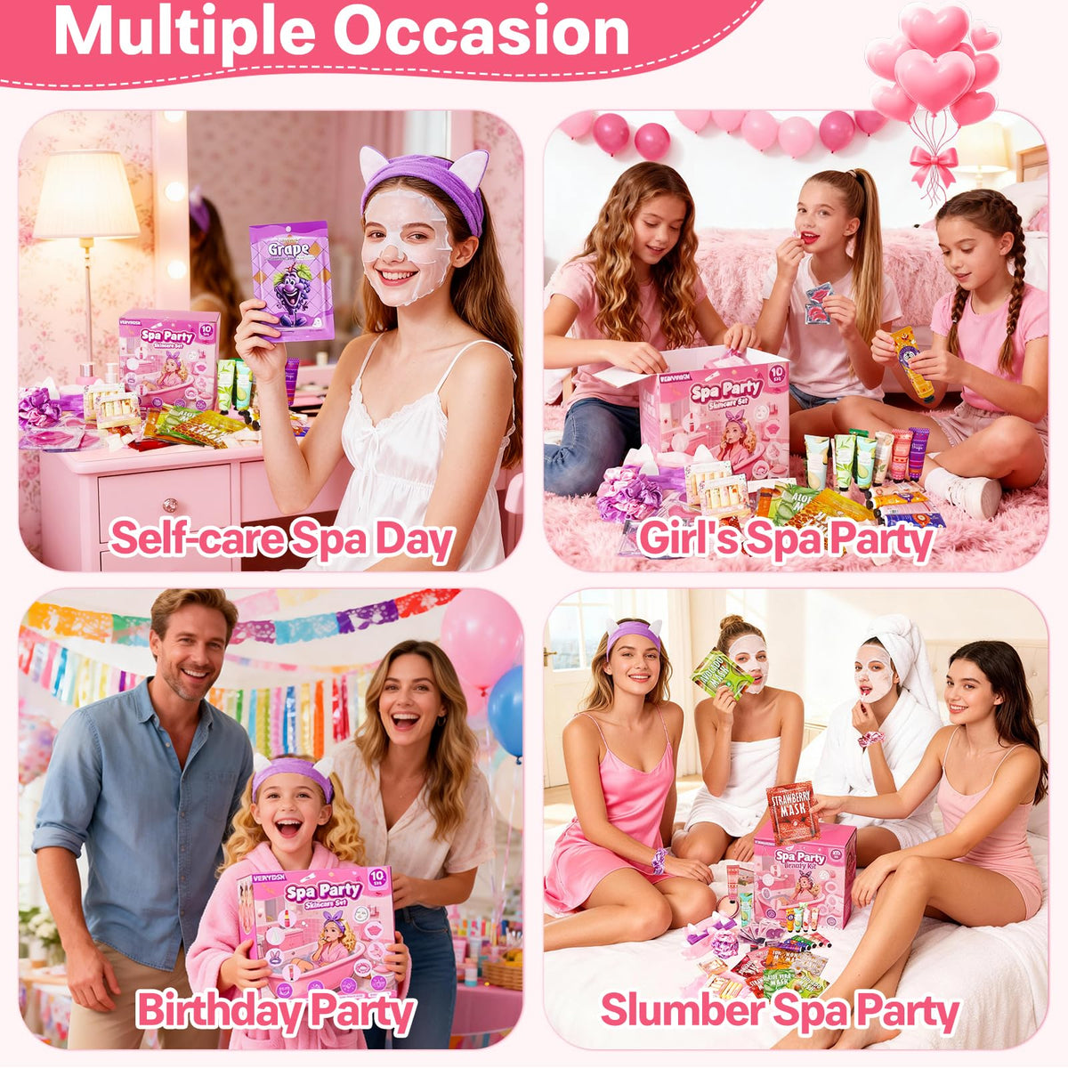 VERYHDSN lifestyle sleepover spa scene showing relaxed group enjoyment