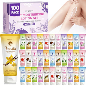VESPRO front packaging showing 100 mini lotion tubes and variety