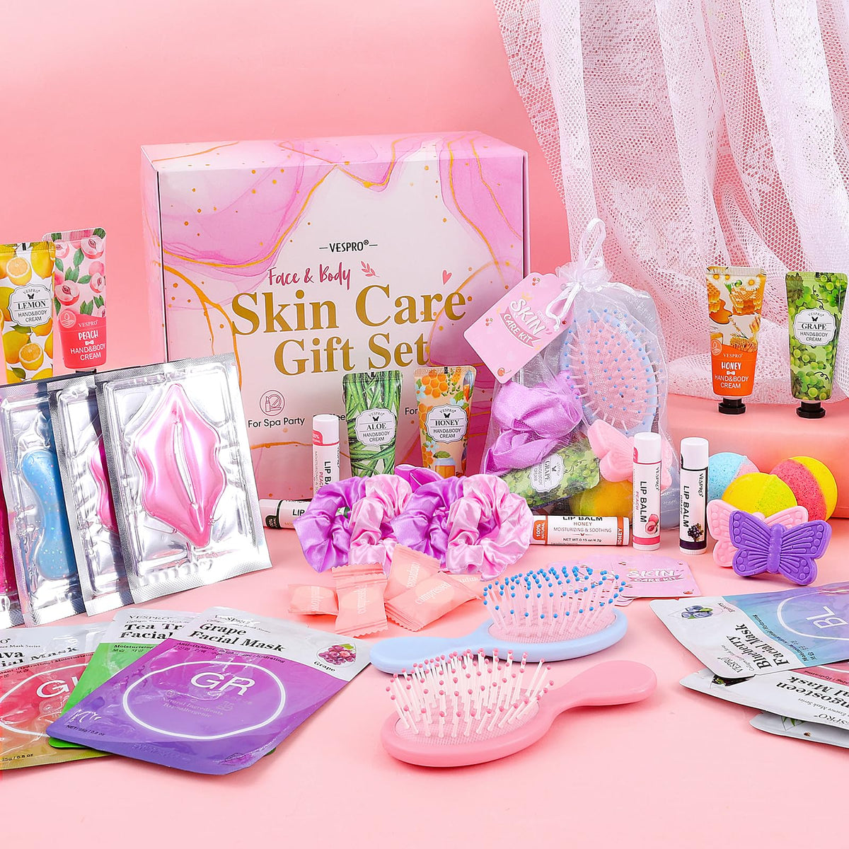 VESPRO skincare card with silk headband showing step-by-step spa guidance