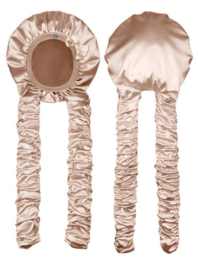 Vettres front view of beige bonnet showing full coverage and protective fit