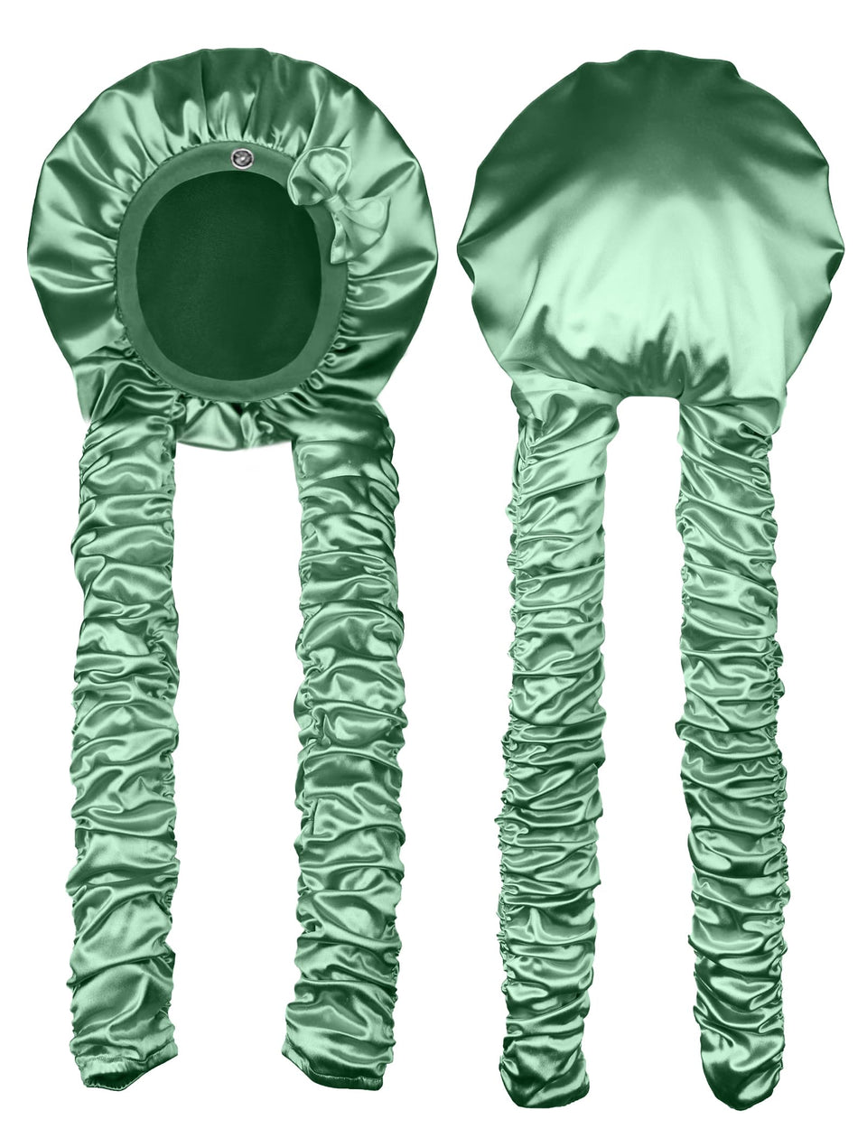 Vettres front view green bonnet showing full coverage and secure fit benefit