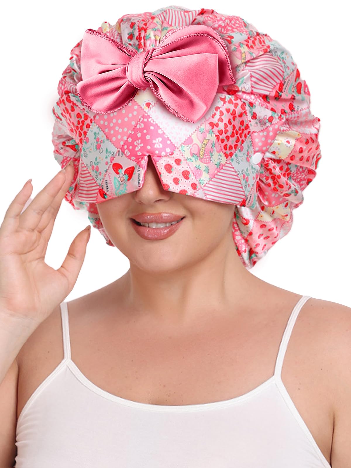 Vettres front view pink strawberry bonnet packaging showing design and benefit
