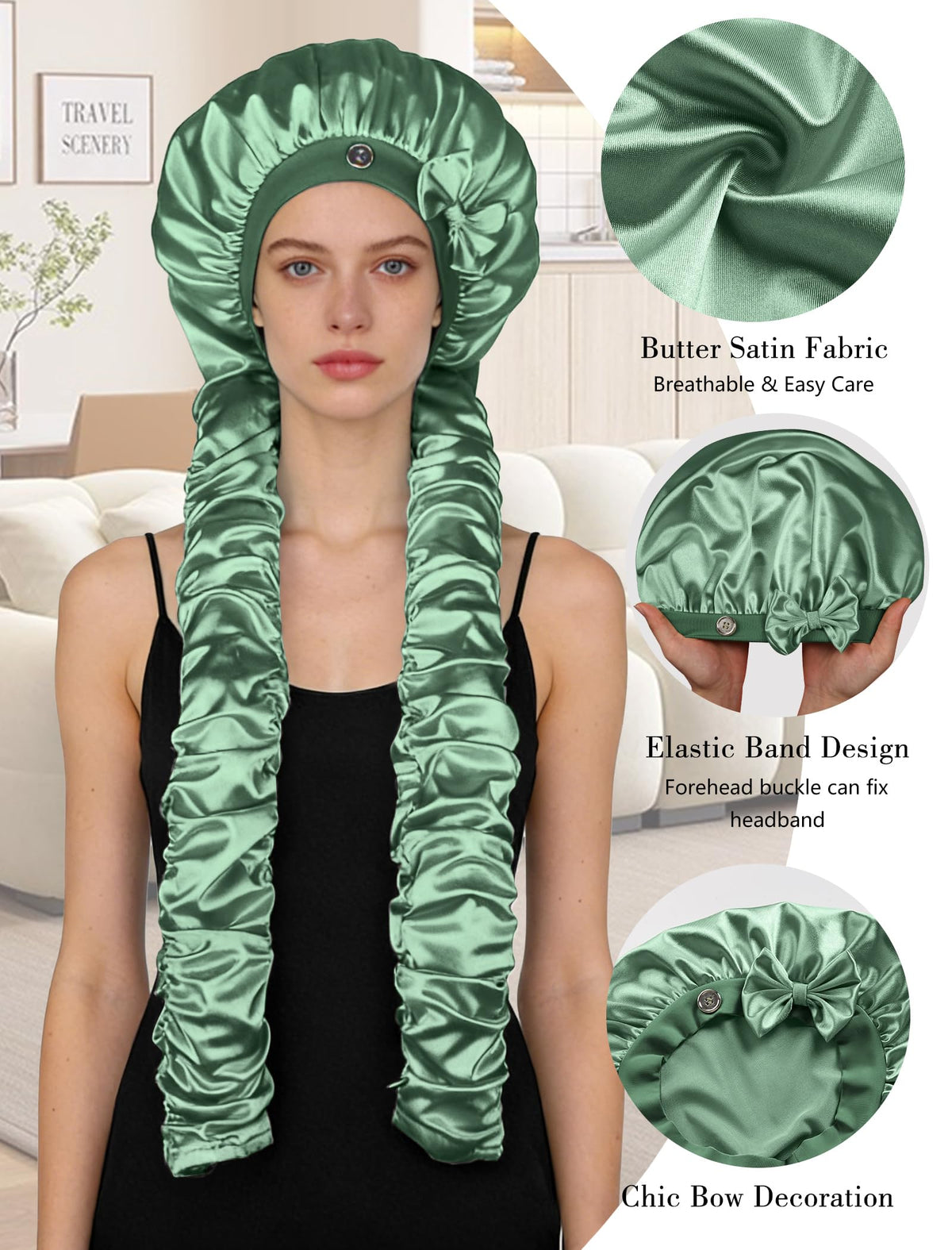Vettres bonnet holding long braids to protect and prevent frizz