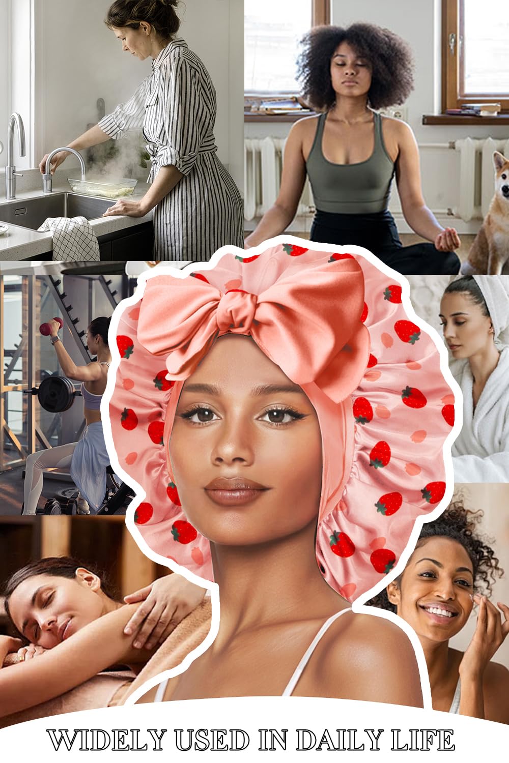 Vettres lifestyle model wearing bonnet showing comfortable protection at home