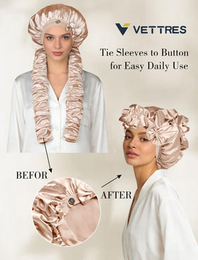 Vettres bonnet holding long braids to prevent tangles and preserve moisture