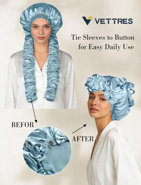 vettres bonnet holding long braided hair demonstrating roomy capacity