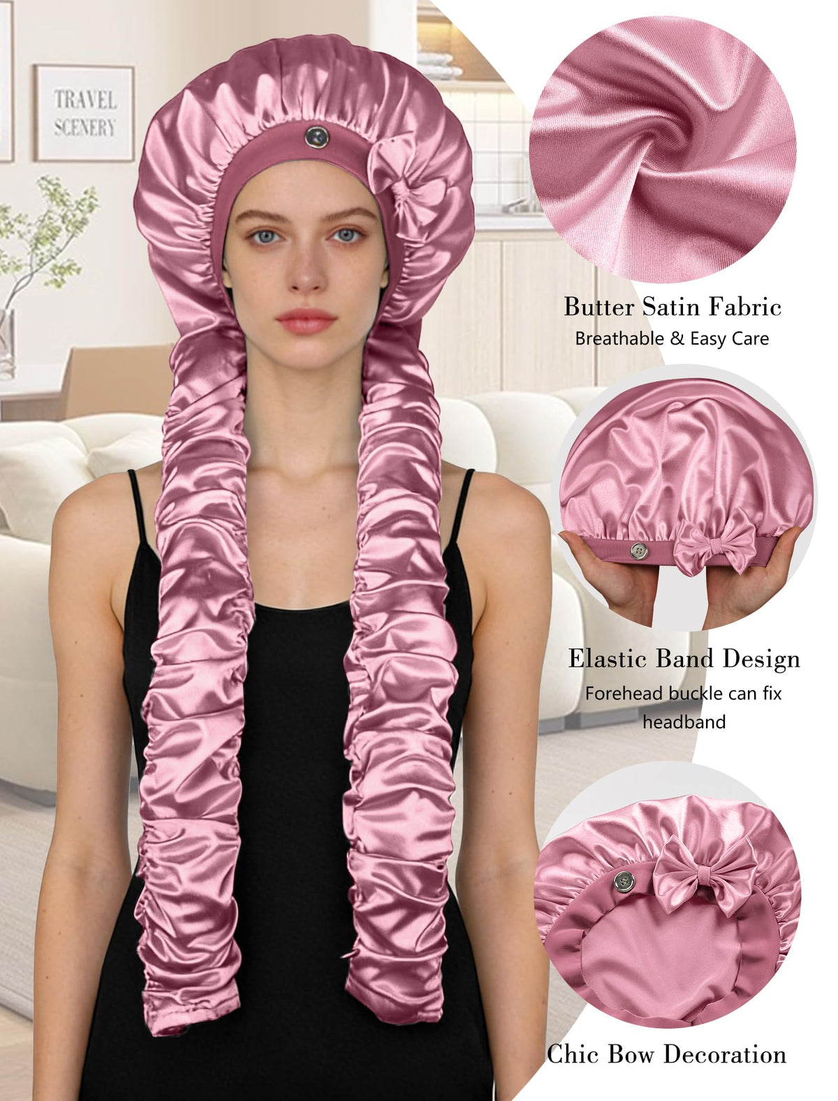 Vettres detailed ruched ribbons showing wrap system for heatless waves benefit