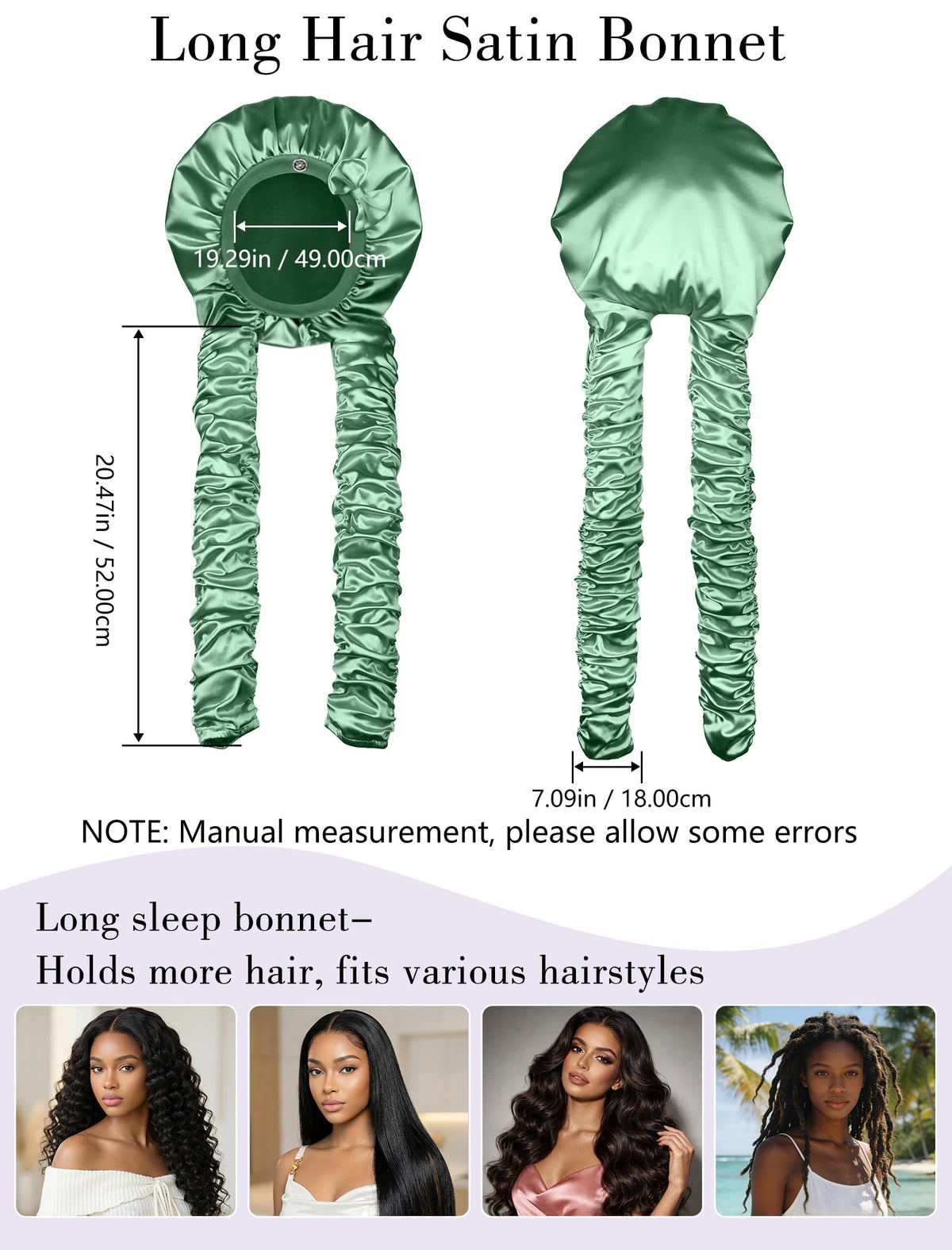 Vettres bonnet on hand showing size and roomy capacity for thick hair