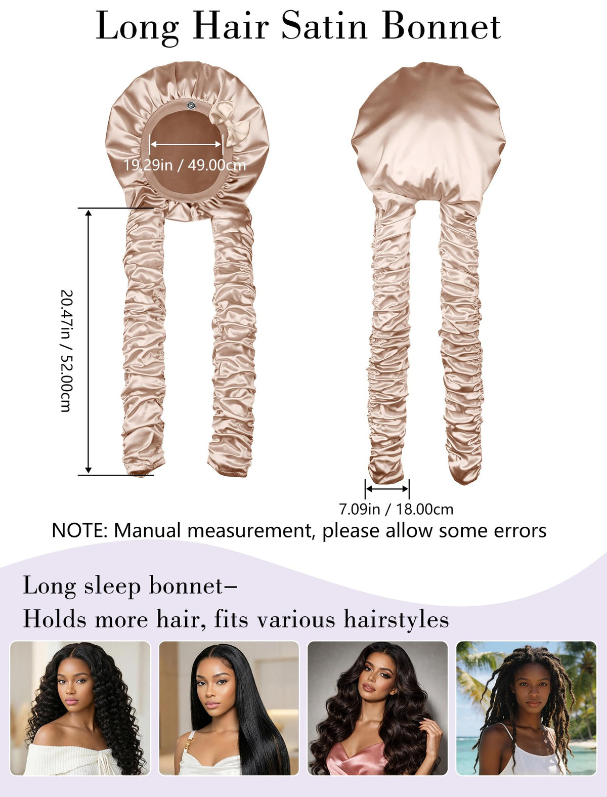 Vettres bonnet on model showing length and scale for thick long hair