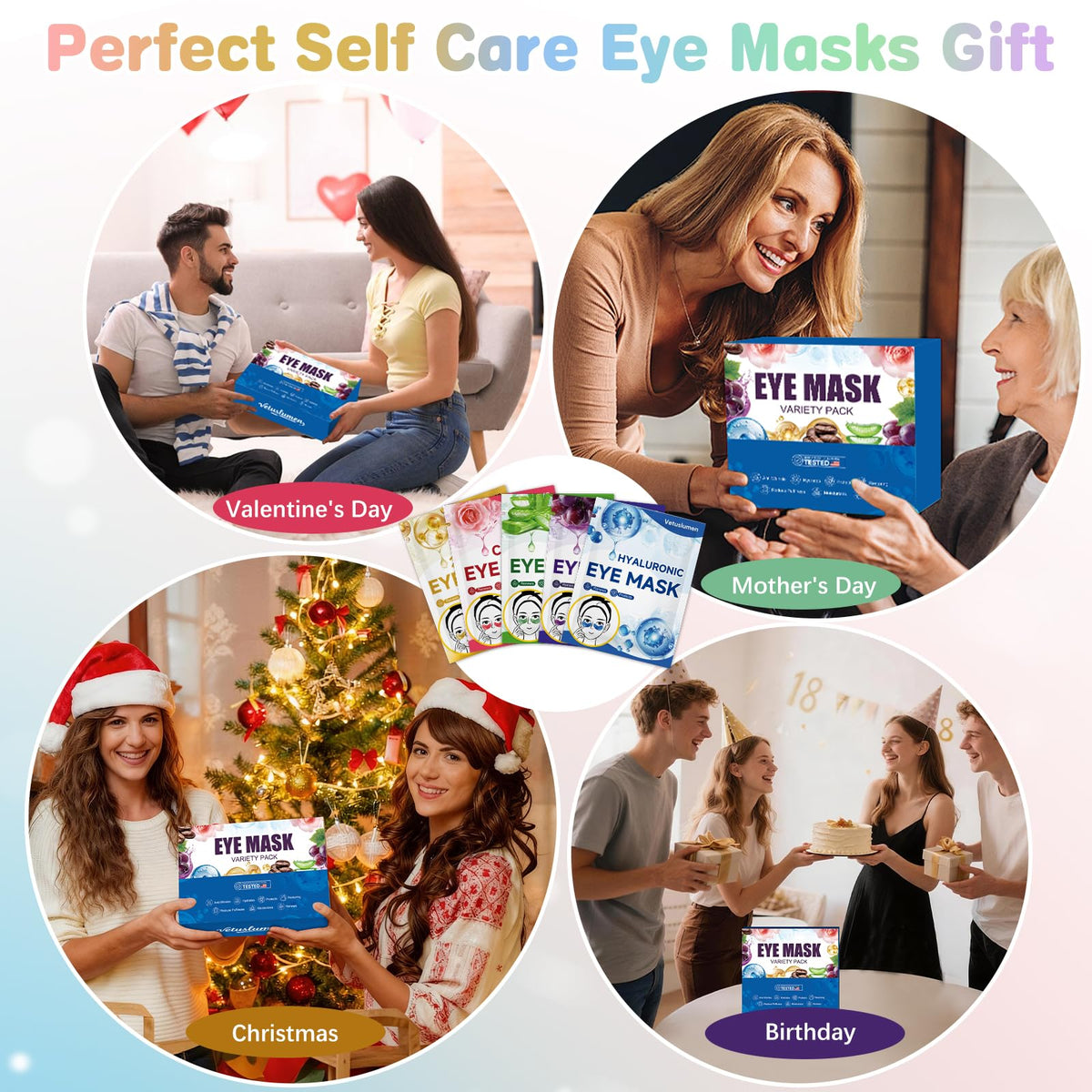 Vetuslumen lifestyle scene of relaxed user with patches on conveying calming self-care