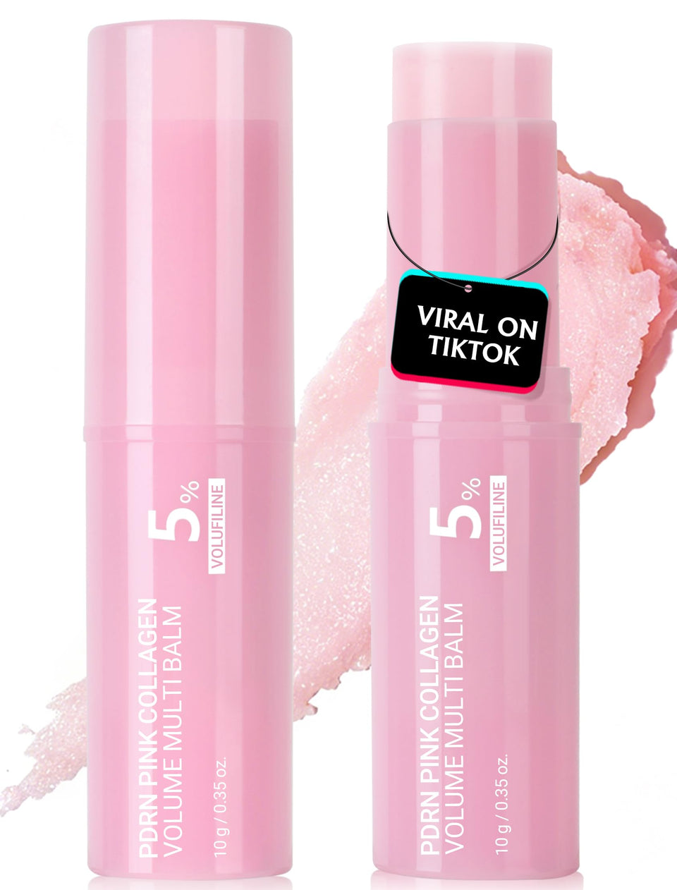 Vevivia front packaging showing pink collagen multi balm stick and benefits