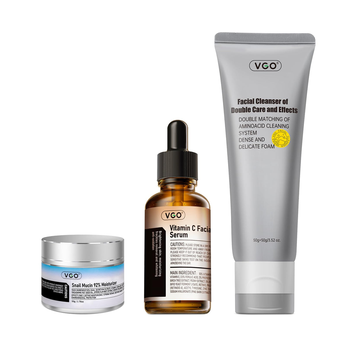 VGO three-piece set front packaging showing all products and benefits