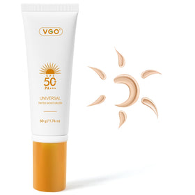 VGO front packaging of tinted sunscreen showing SPF and benefits