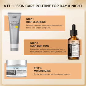 VGO skincare set staged in bathroom to illustrate daily routine ease