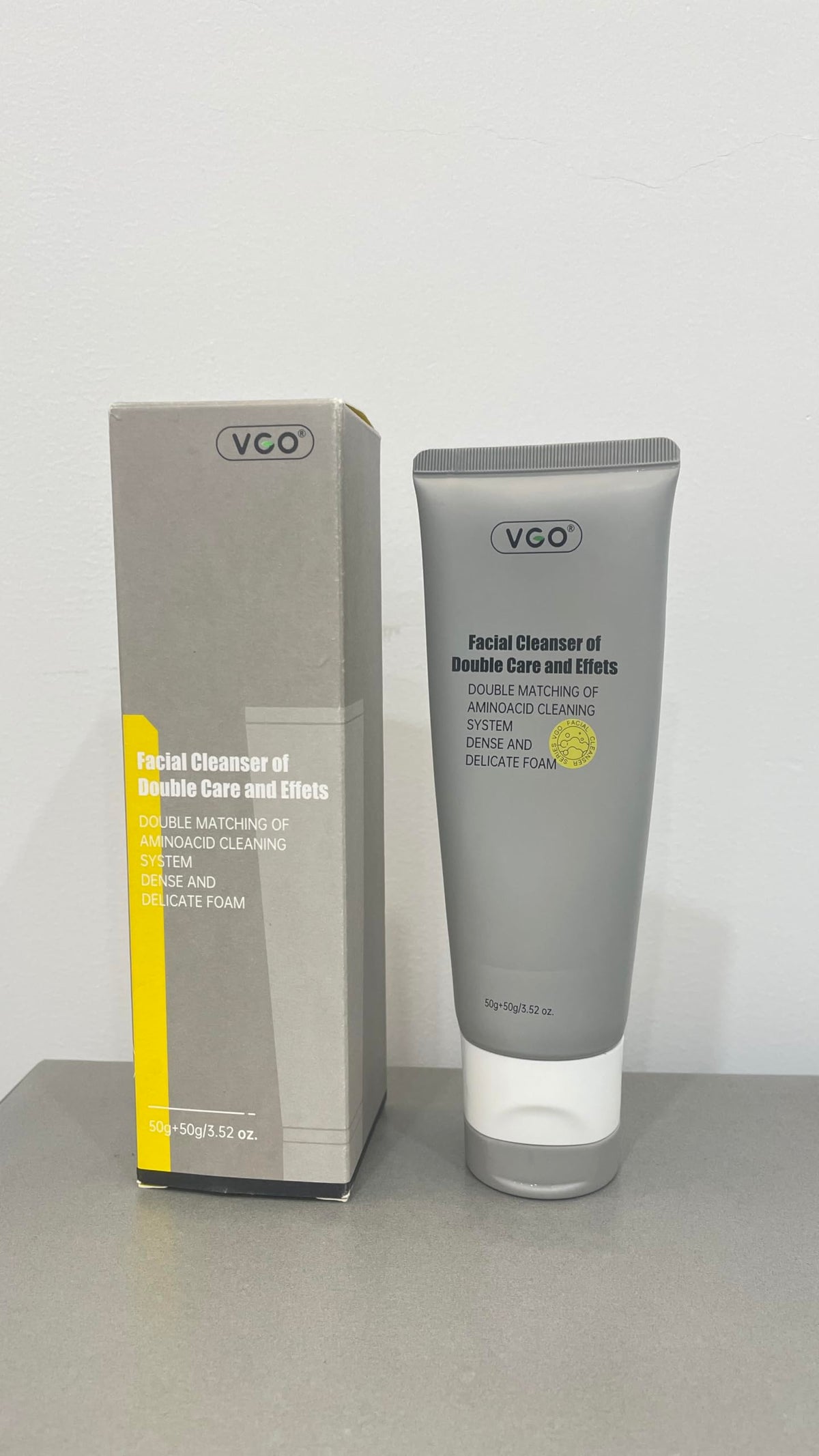 VGO tube label close-up highlighting amino acid surfactants and ingredients
