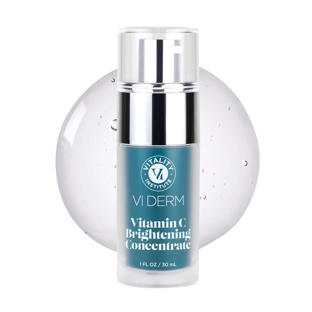 VI DERM front bottle view showing clean brightening serum and packaging benefit