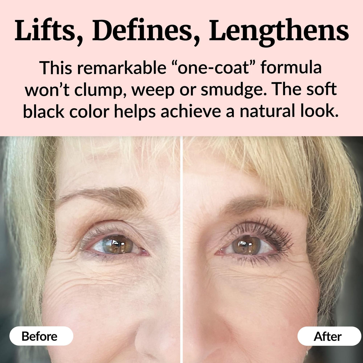 Vibriance before and after lashes showing lifted fuller look