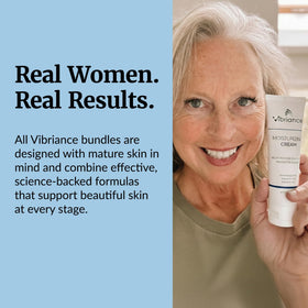 Vibriance bundle on bathroom shelf styled for an everyday skincare routine
