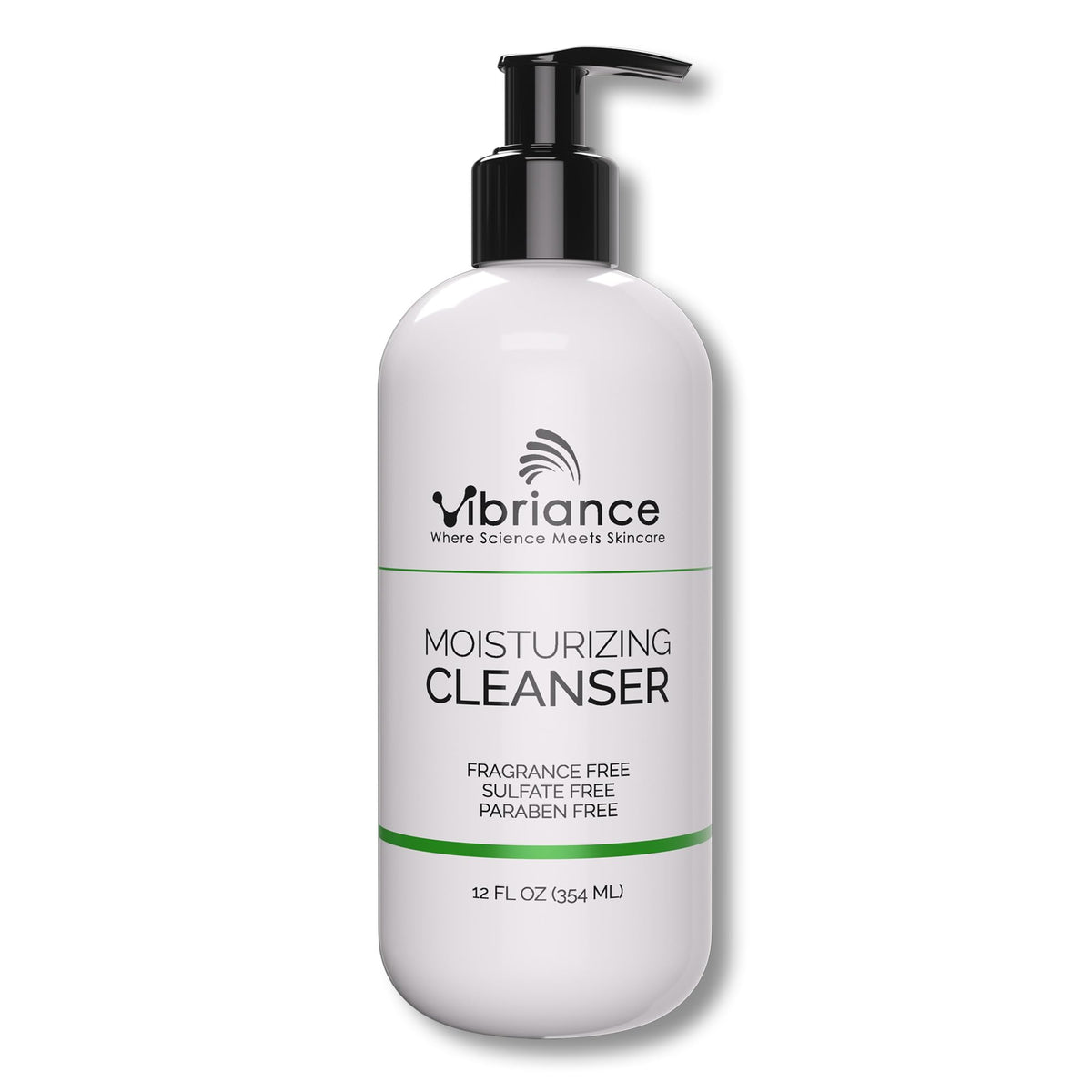 Vibriance bottle front view showing branding and 12 fl oz size, hydrating benefit