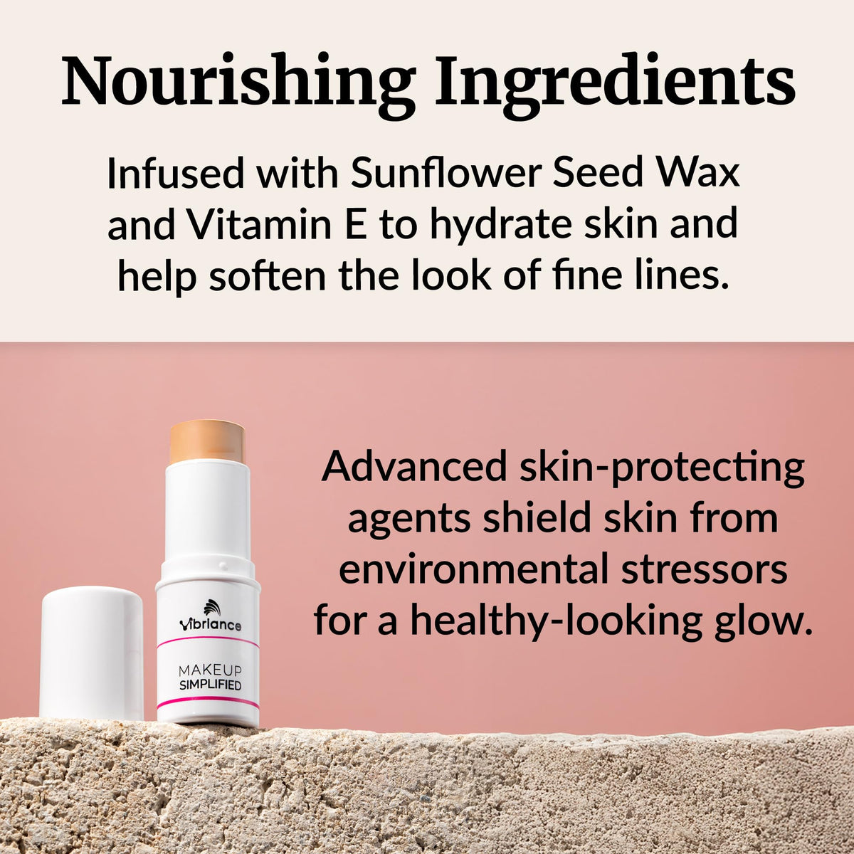 Vibriance label close-up listing Vitamin E and waxes for conditioning benefit