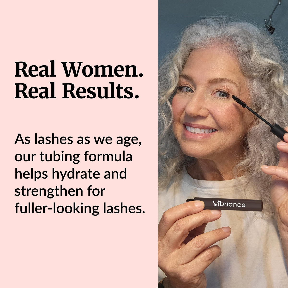 Vibriance application scene with woman applying mascara for natural lift