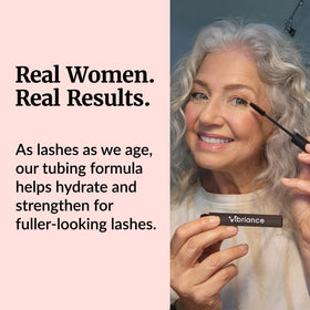 Vibriance application scene with woman applying mascara for natural lift