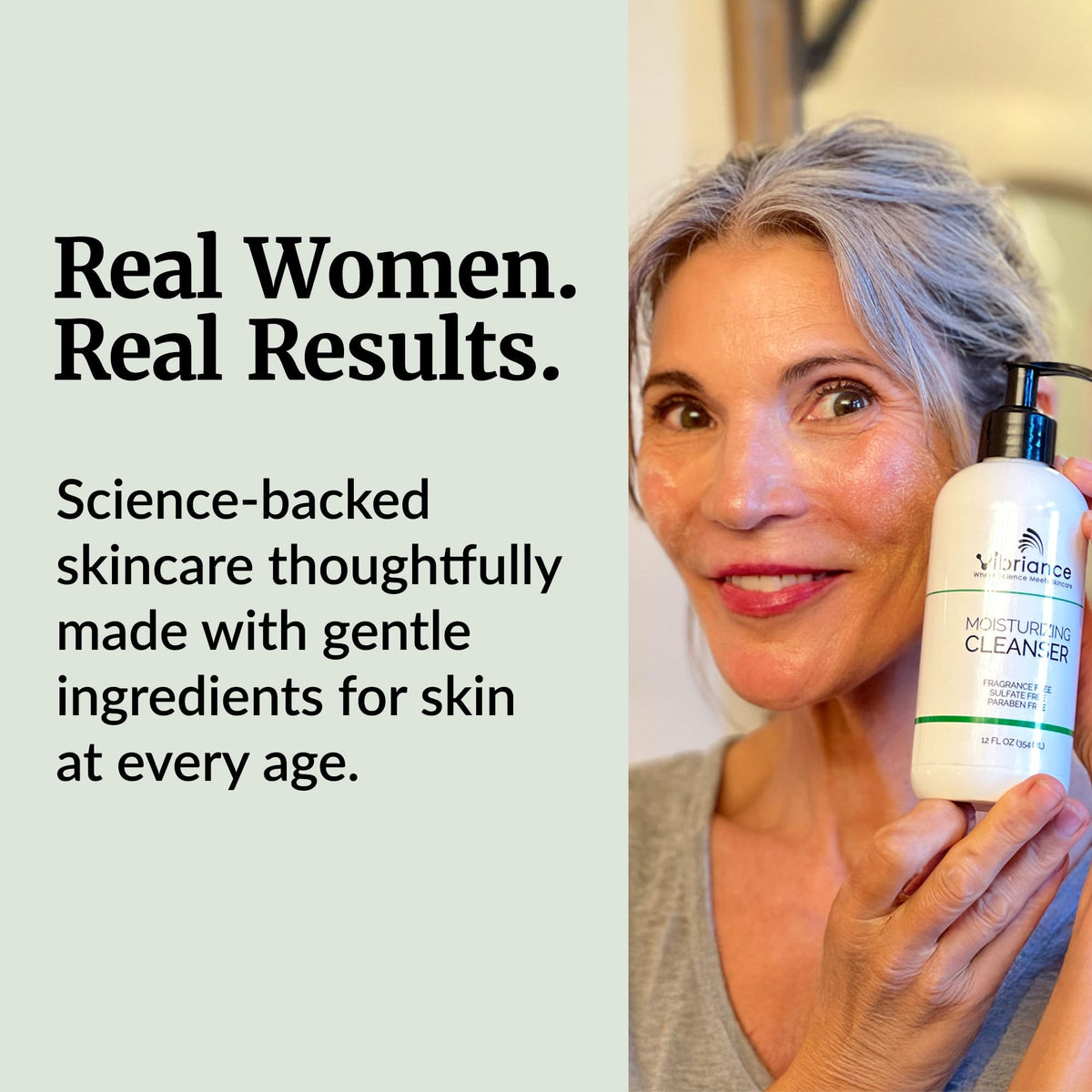 Vibriance cleanser on bathroom counter in routine setup, promoting daily hydration