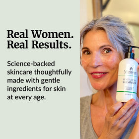 Vibriance cleanser on bathroom counter in routine setup, promoting daily hydration