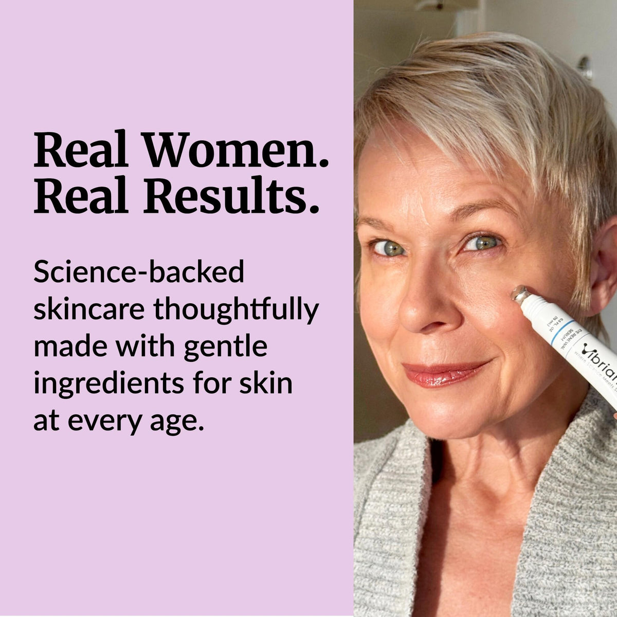Vibriance on bathroom shelf styled for mature skincare routine