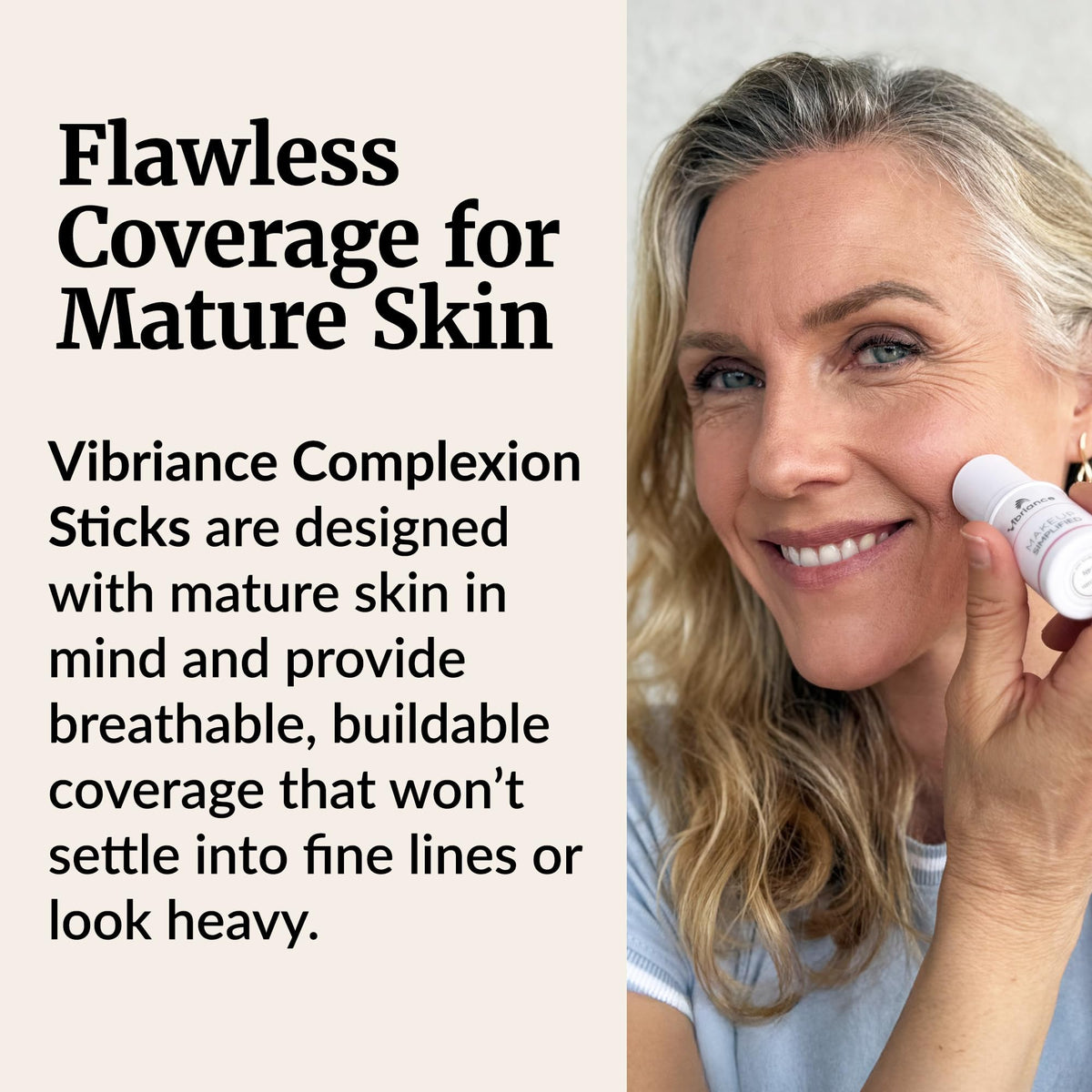 Vibriance on mature woman in lifestyle setting showing natural, radiant coverage