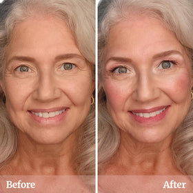 Vibriance cheek before and after comparison showing fresh dewy glow benefit