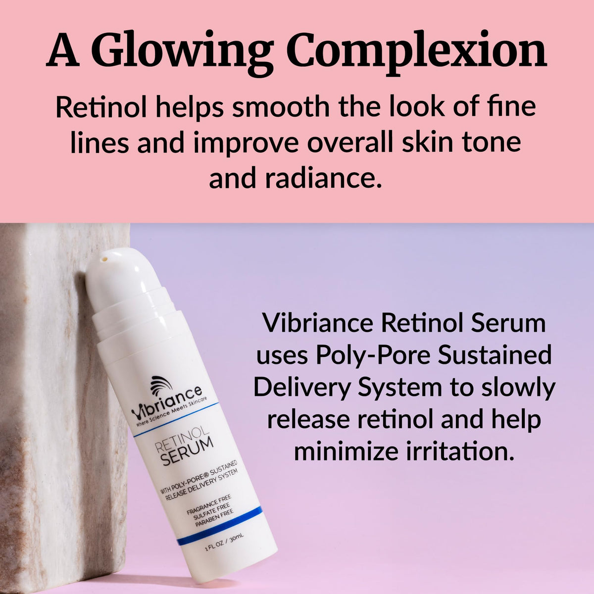 Vibriance label ingredients closeup highlighting patented Poly-Pore delivery for gentleness