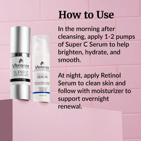 Vibriance retinol serum pump close-up showing silky texture to smooth and refine skin overnight