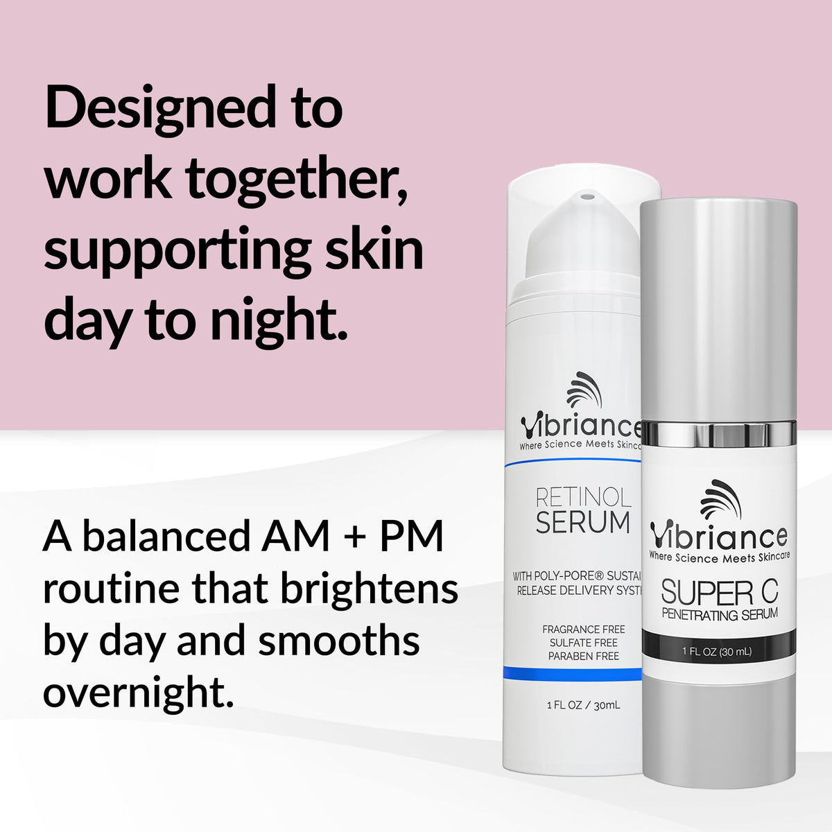 Vibriance Super C vitamin C serum dropper dispensing a clear drop to brighten and protect skin