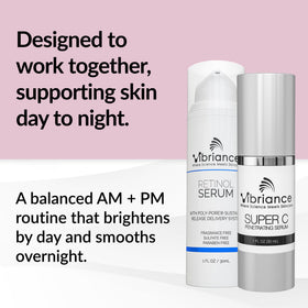 Vibriance Super C vitamin C serum dropper dispensing a clear drop to brighten and protect skin