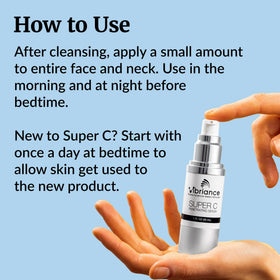 Vibriance Super C Serum close-up label highlighting ingredients and potency