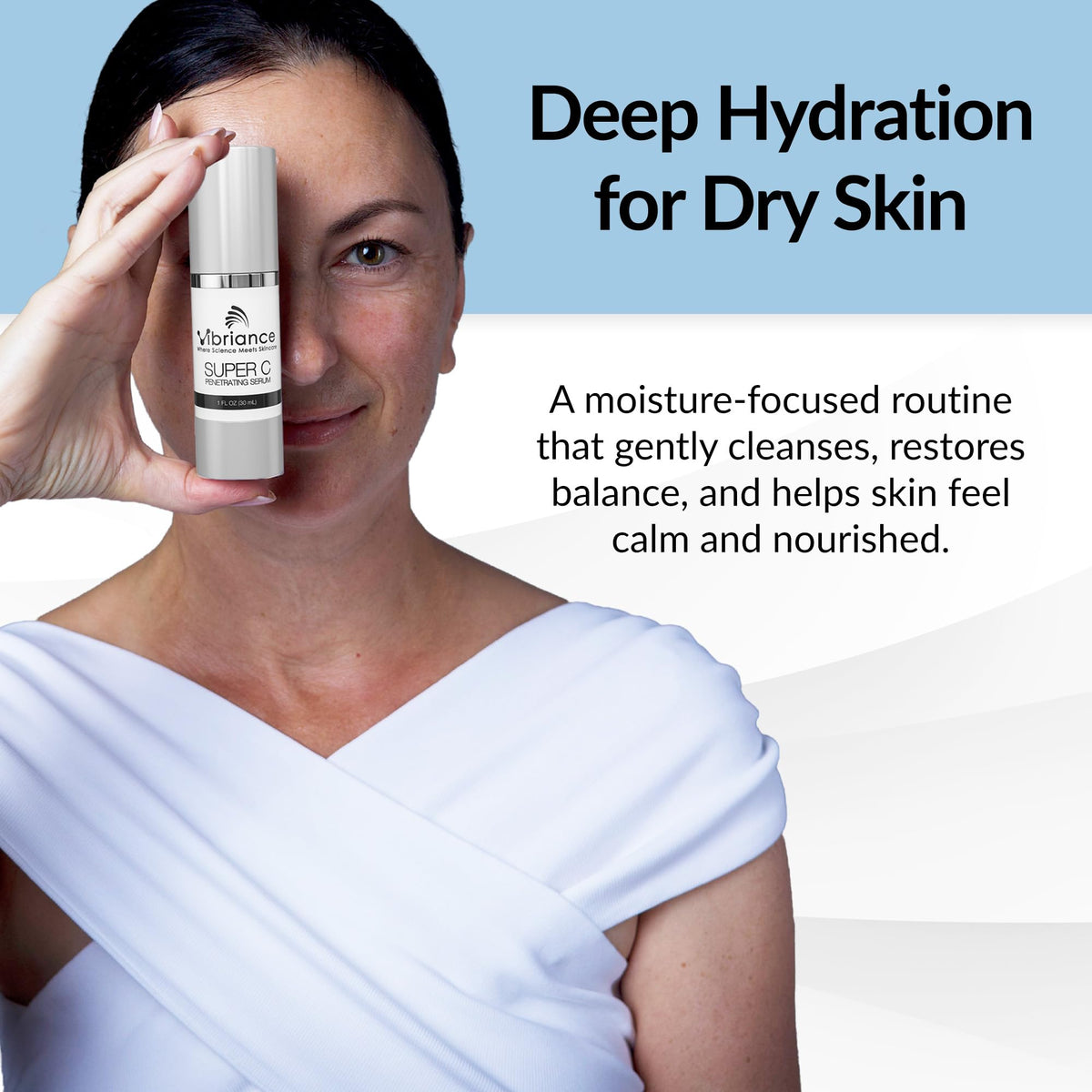 Vibriance Super C Serum dropper dispensing vitamin C for brighter skin